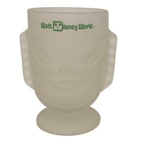 Vtg Walt Disney World Frosted Glass Tiki Mug Polynesian Village Resort 6" Tall